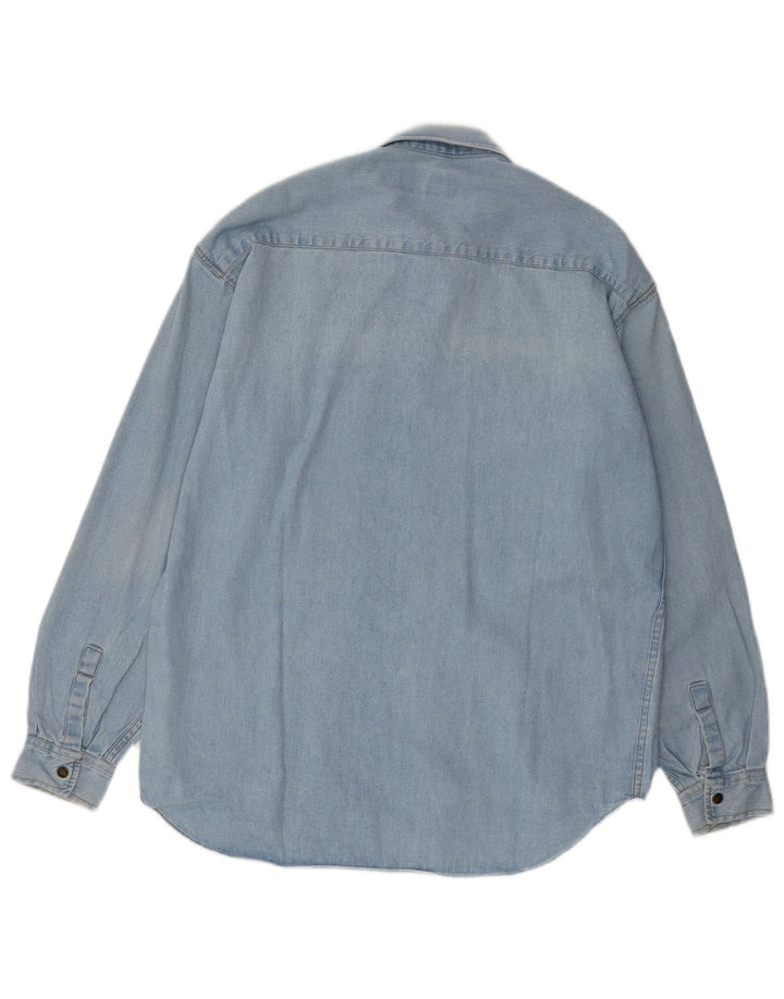 Camisa jeans masculina vintage algodão azul médio