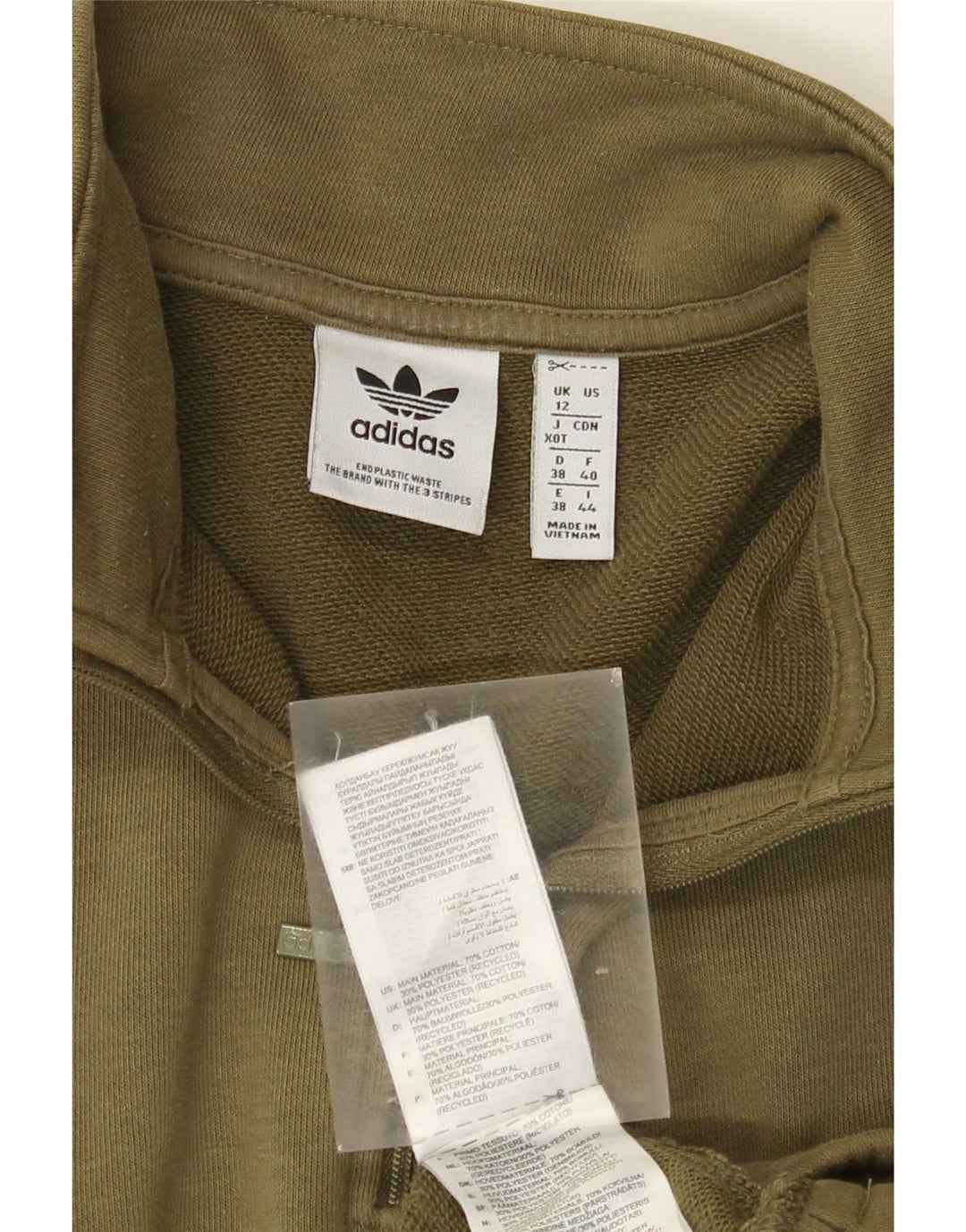 Adidas feminino oversized zip pescoço moletom jumper reino unido 12 médio cáqui