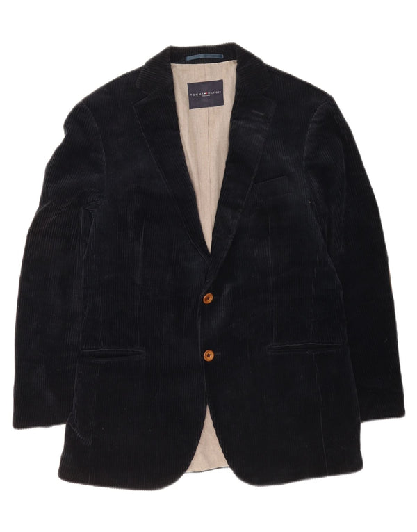 Tommy Hilfiger Jaqueta blazer masculina de veludo com 2 botões IT 48 Médio Azul Marinho