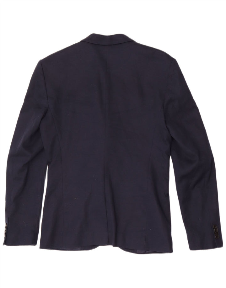 Jaqueta blazer masculina Zara com 2 botões Reino Unido 38 poliéster azul marinho médio