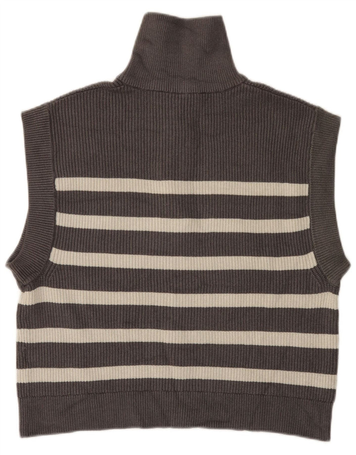 Zara Womens Zip Neck Vest Regata Reino Unido 14 Médio Cinza Listrado