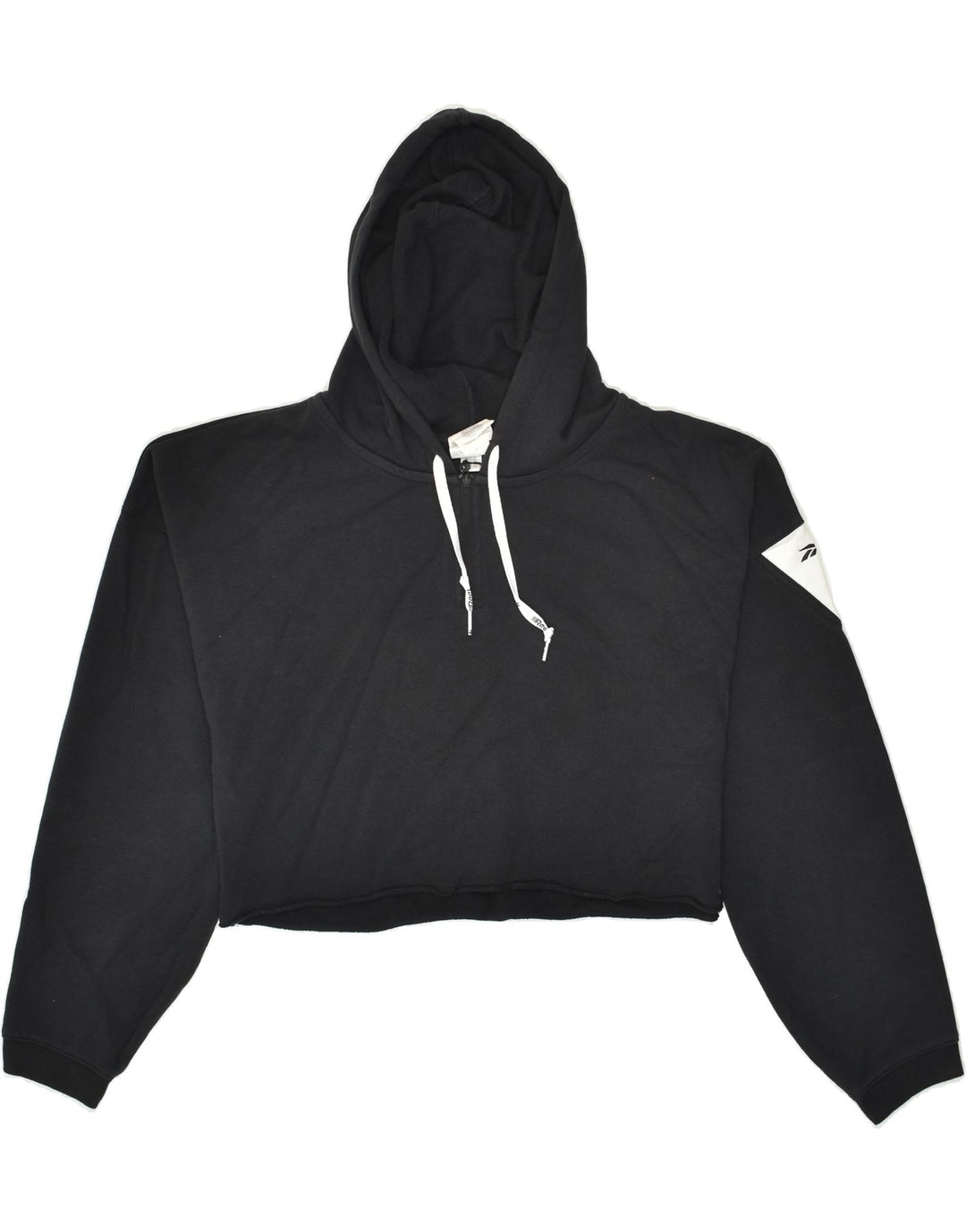 REEBOK Womens Crop Hoodie Jumper UK 8/10 Small Black Cotton | Vintage Reebok | Thrift | Second-Hand Reebok | Used Clothing | Messina Hembry 