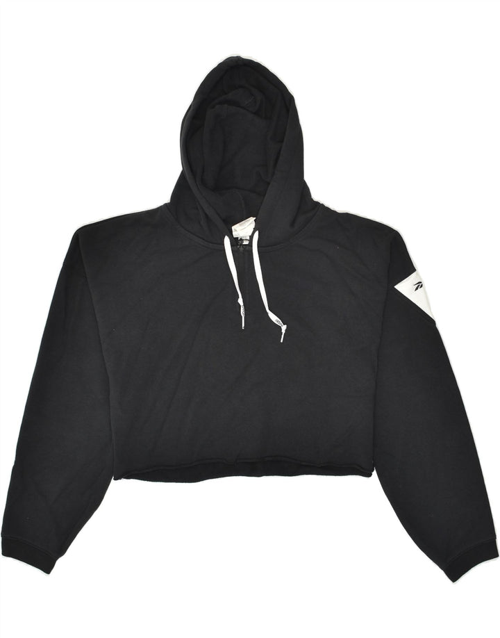 REEBOK Womens Crop Hoodie Jumper UK 8/10 Small Black Cotton | Vintage Reebok | Thrift | Second-Hand Reebok | Used Clothing | Messina Hembry 