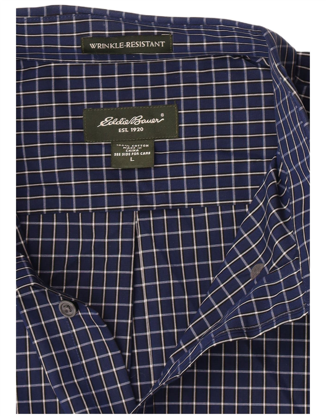 Camisa masculina Eddie Bauer grande algodão xadrez azul marinho