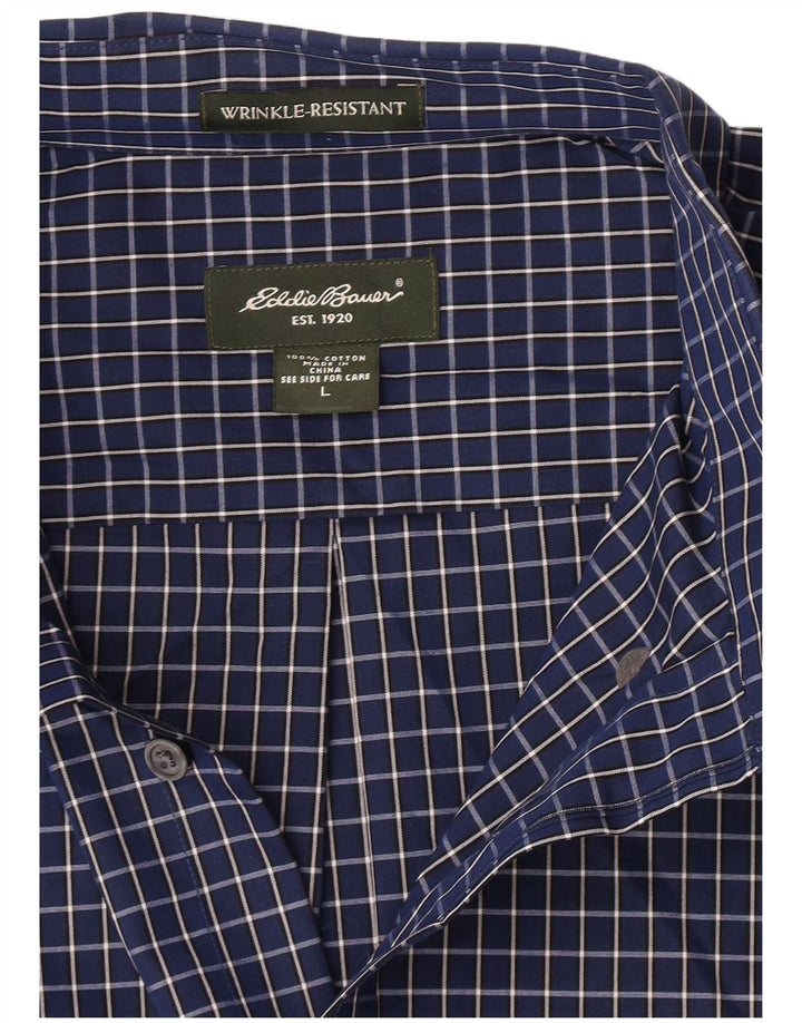 Camisa masculina Eddie Bauer grande algodão xadrez azul marinho