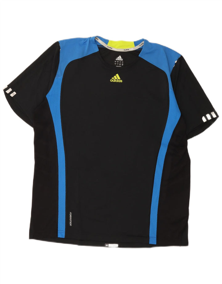 Adidas Mens Climacool Camiseta Top Grande Preto Colorblock Poliéster