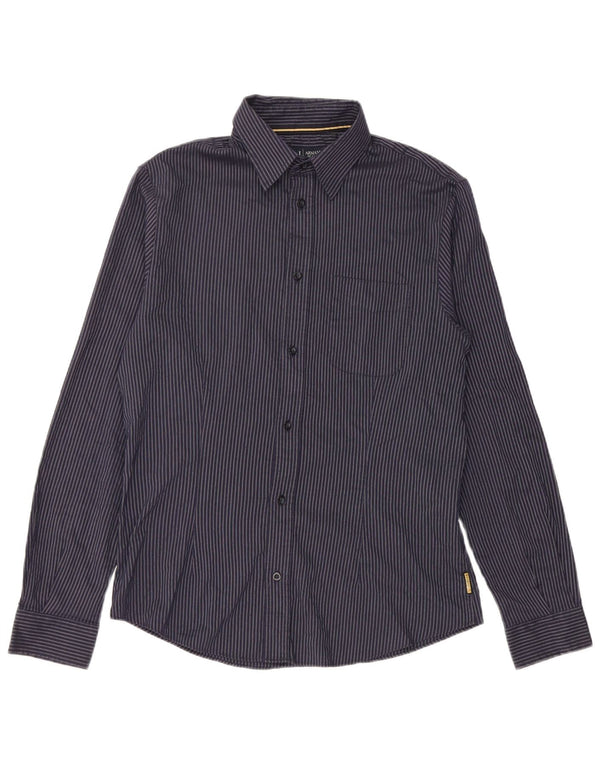 Camisa masculina Armani xadrez regular fit grande poliéster listrado azul marinho
