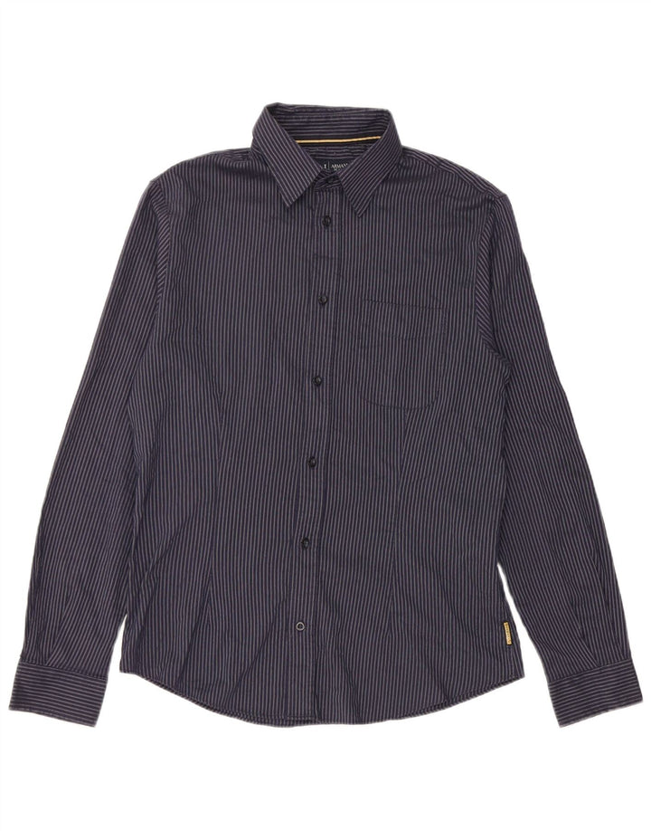 Camisa masculina Armani xadrez regular fit grande poliéster listrado azul marinho