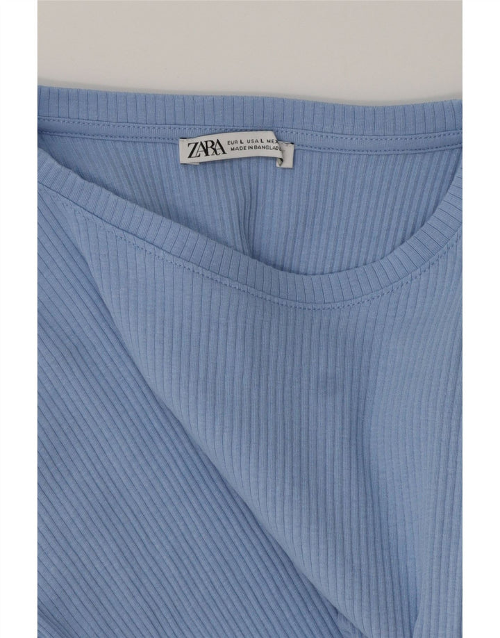 ZARA Camiseta Feminina Crop Top UK 14 Grande Azul