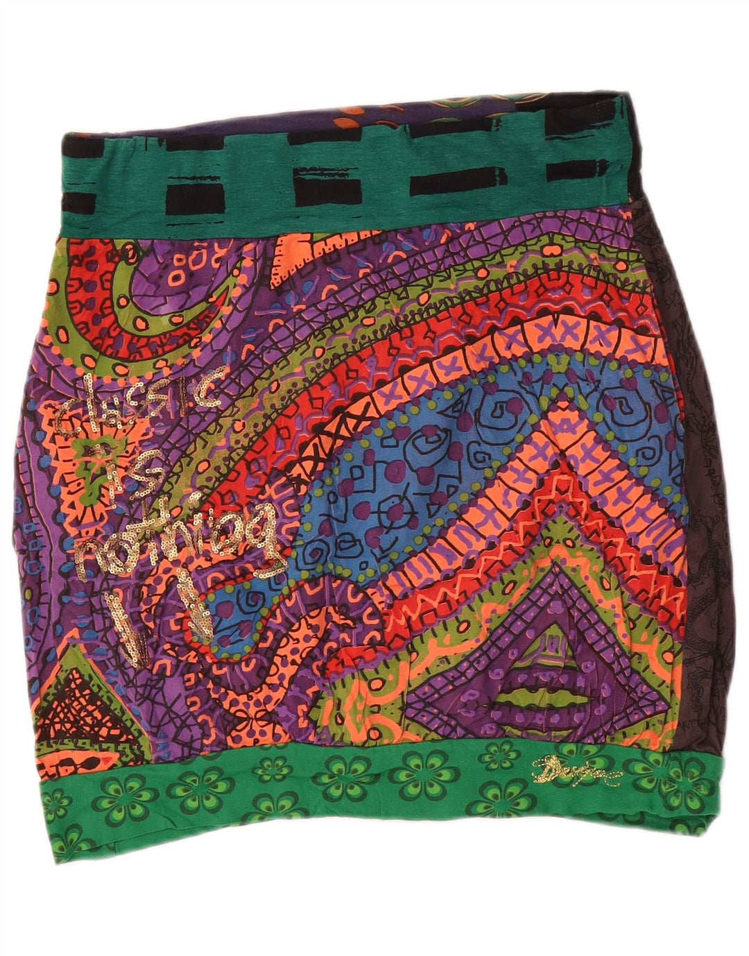 Desigual Saia feminina gráfica bolha grande W32 multicolorida
