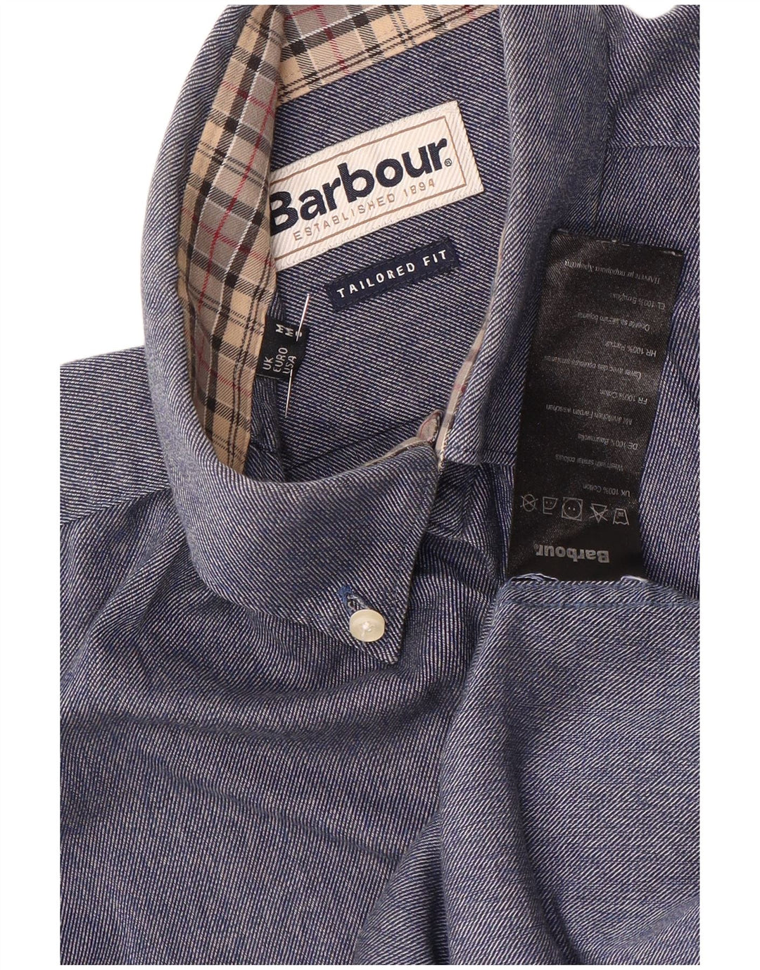 Camisa masculina Barbour sob medida de algodão azul médio