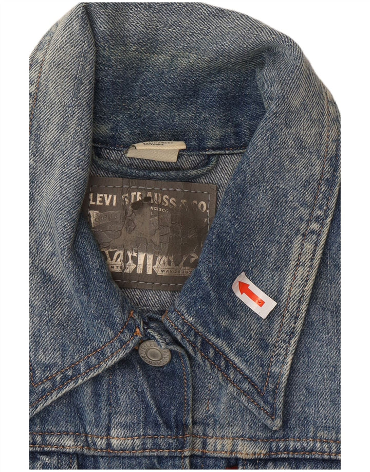 Colete feminino Levi's Crop Denim UK 12 algodão azul médio