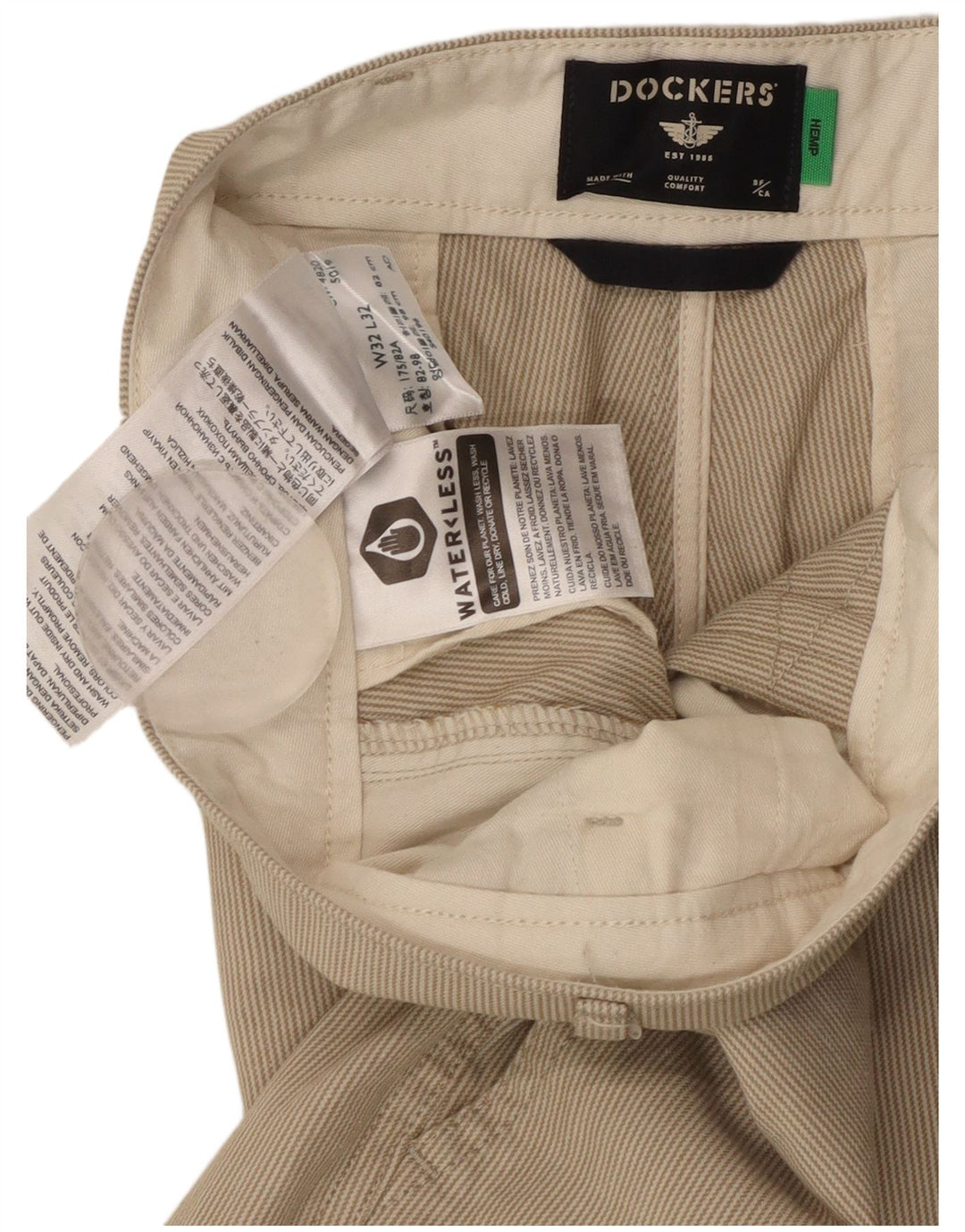 Calça chino masculina DOCKERS cônica W32 L32 algodão listrado bege