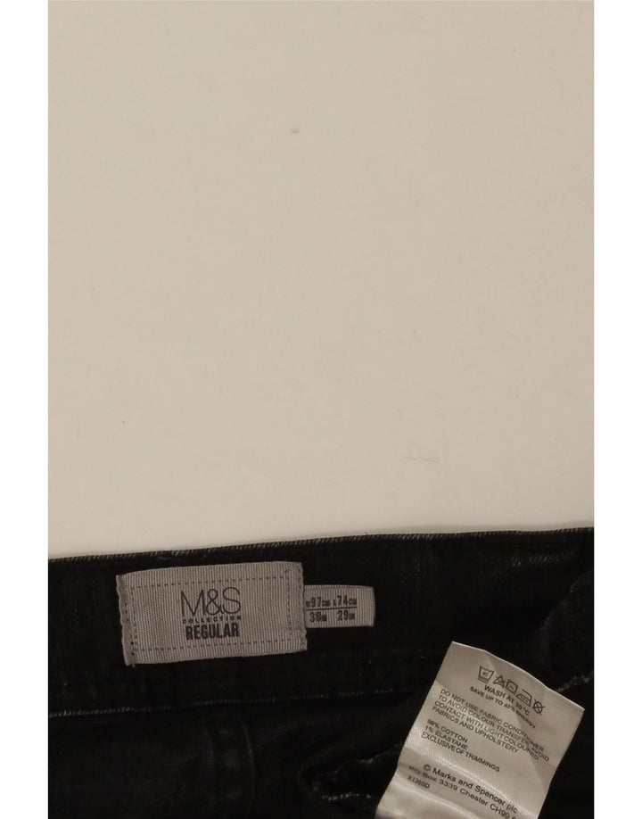 Calça jeans reta regular masculina Marks & Spencer W38 L29 algodão preto