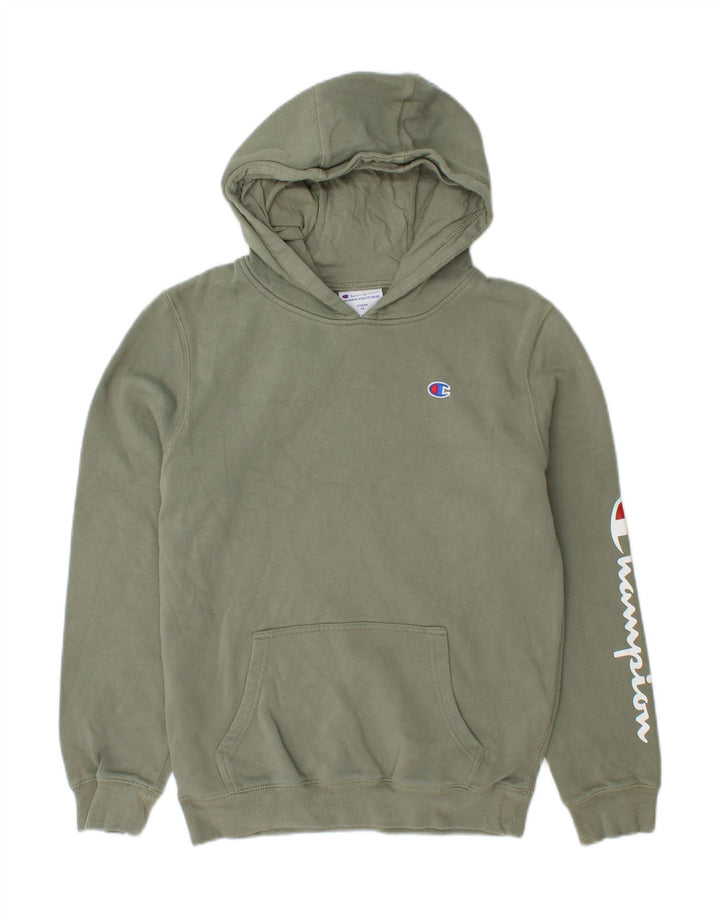 CHAMPION Boys Graphic Hoodie Jumper 13-14 Years Green Cotton Vintage Champion and Second-Hand Champion from Messina Hembry 