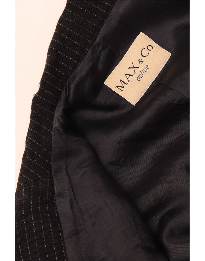 Max&Co. Jaqueta blazer feminina com 3 botões Reino Unido 12 risca de giz preta média