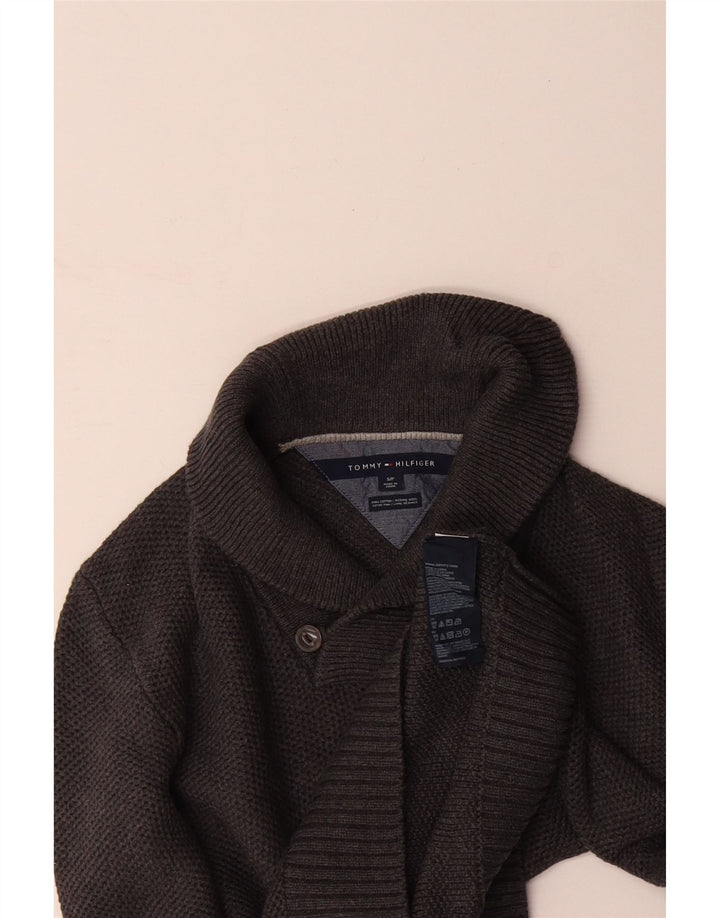 Suéter masculino TOMMY HILFIGER com gola xale e algodão cinza pequeno