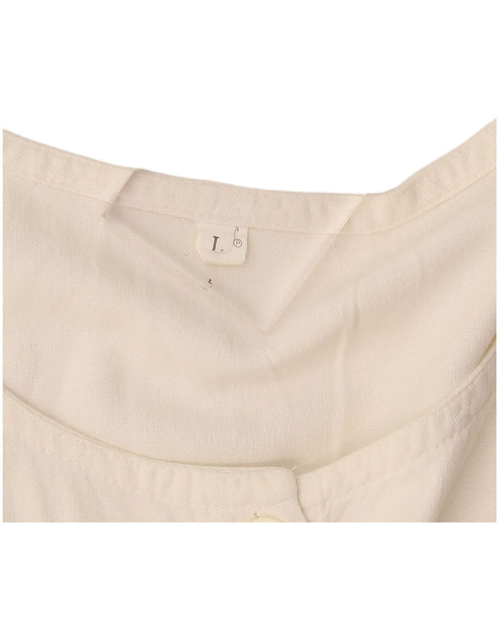 Vestido maxi feminino vintage sem mangas UK 14 grande linho branco