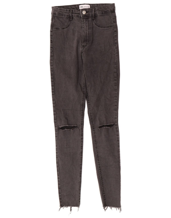 Zara Calça jeans feminina cintura alta desgastada EU 38 pequena W28 L28 cinza