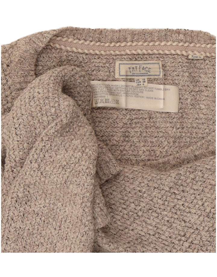 Suéter feminino de grandes dimensões com gola canoa Fat Face Reino Unido 10 algodão cinza pequeno