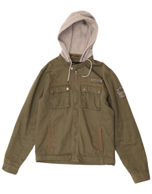 Jaqueta utilitária masculina com capuz Guess UK 38 Medium Khaki Colourblock