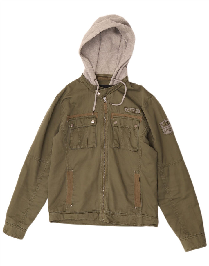 Jaqueta utilitária masculina com capuz Guess UK 38 Medium Khaki Colourblock