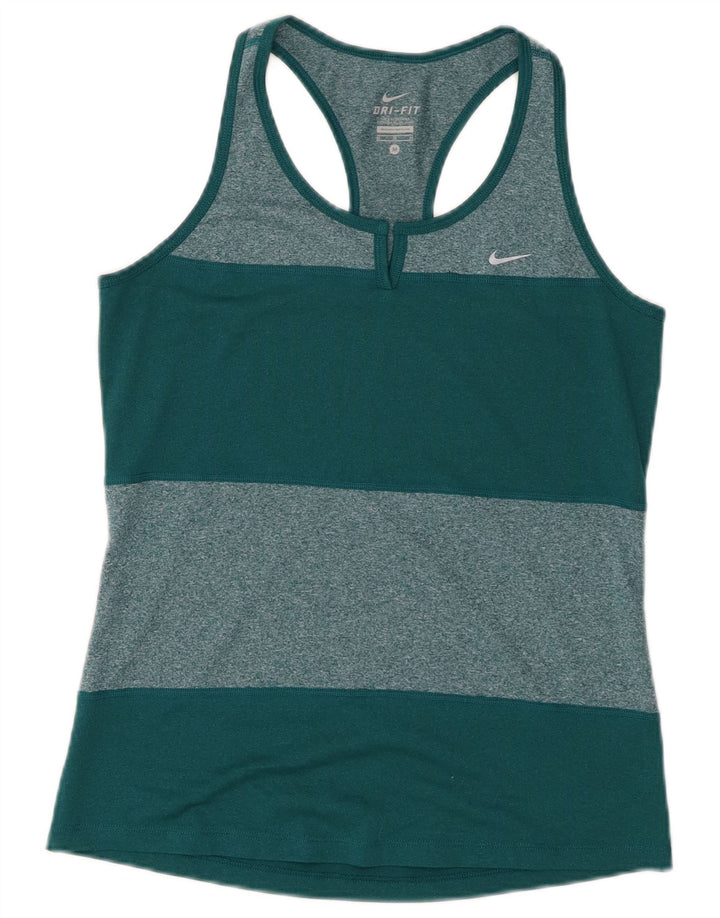 Nike Womens Dri Fit Vest Top UK 12 Médio Verde Colourblock Poliéster