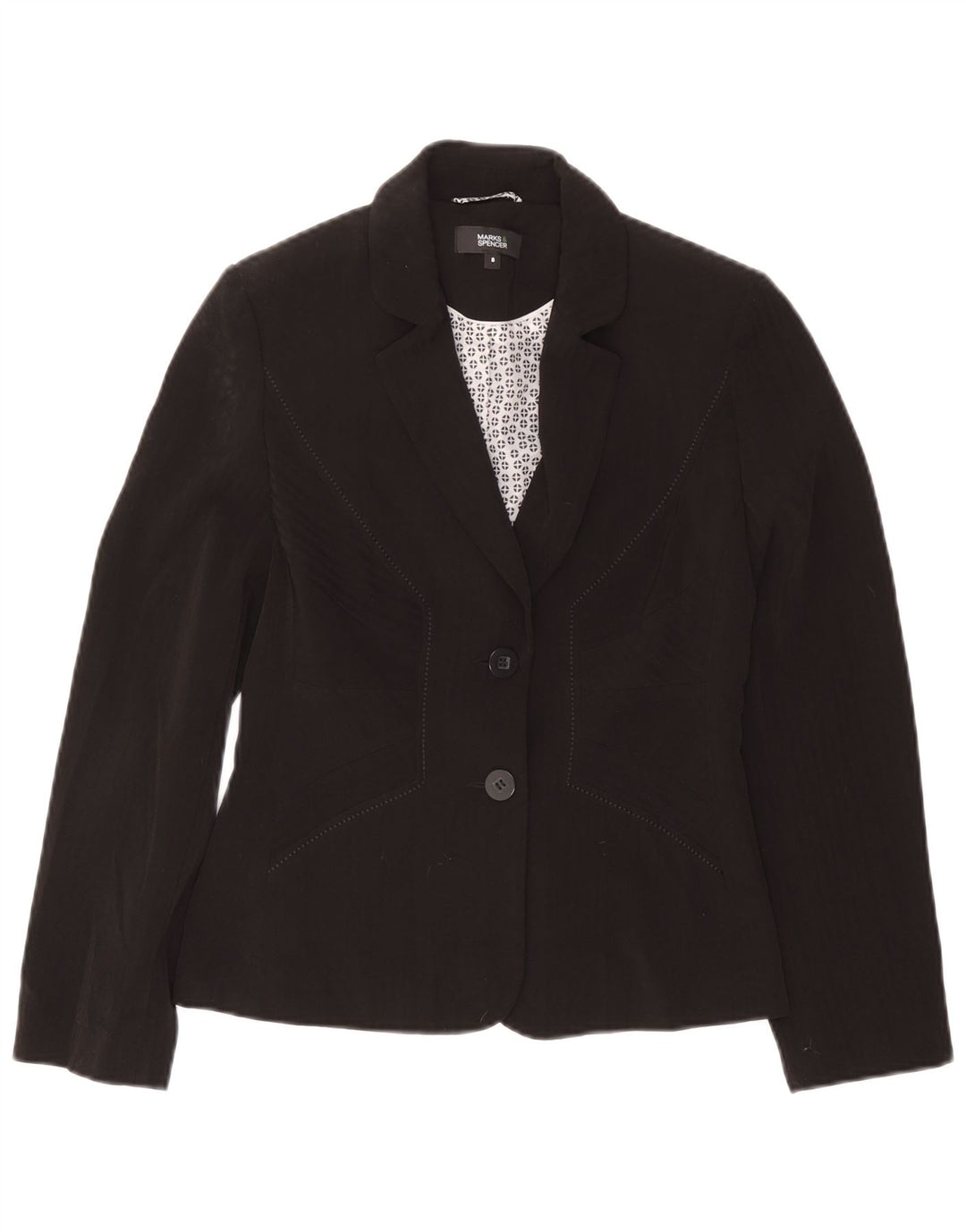 Jaqueta blazer feminina de 2 botões Marks & Spencer Reino Unido 8 pequena preta poliéster