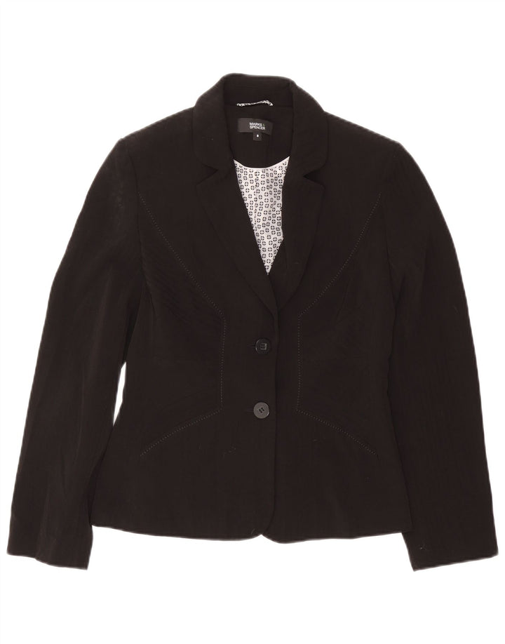 Jaqueta blazer feminina de 2 botões Marks & Spencer Reino Unido 8 pequena preta poliéster