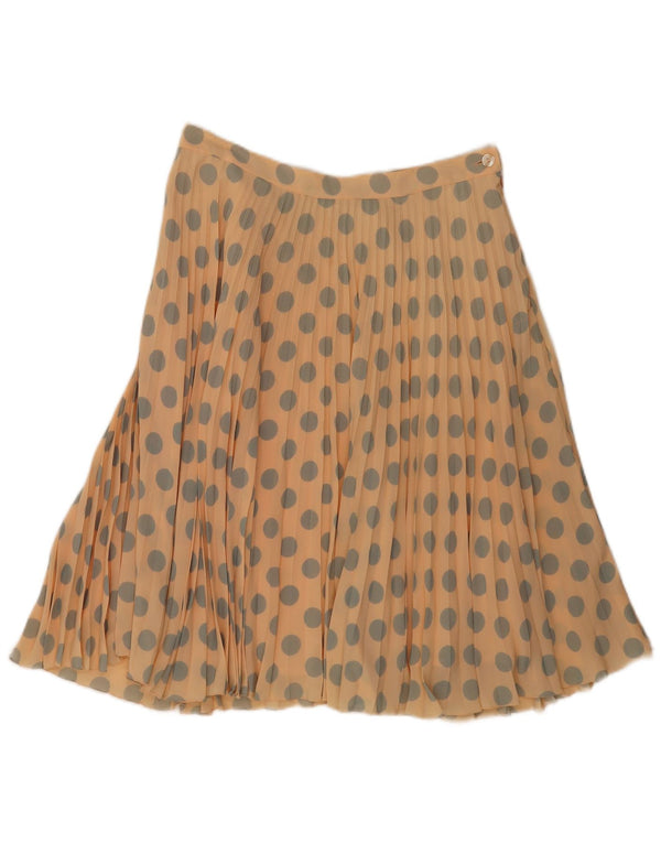 Saia feminina vintage cintura alta plissada linha A IT 48 XL W30 bolinhas bege