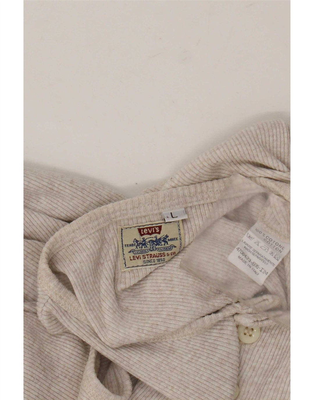 Colete feminino Levi's UK 14 grande algodão manchado bege