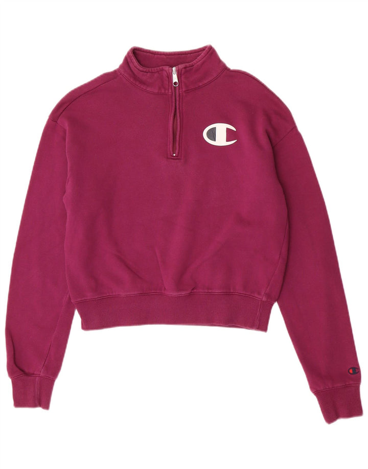 Suéter feminino Champion com gola e zíper gráfico UK 10 pequeno roxo