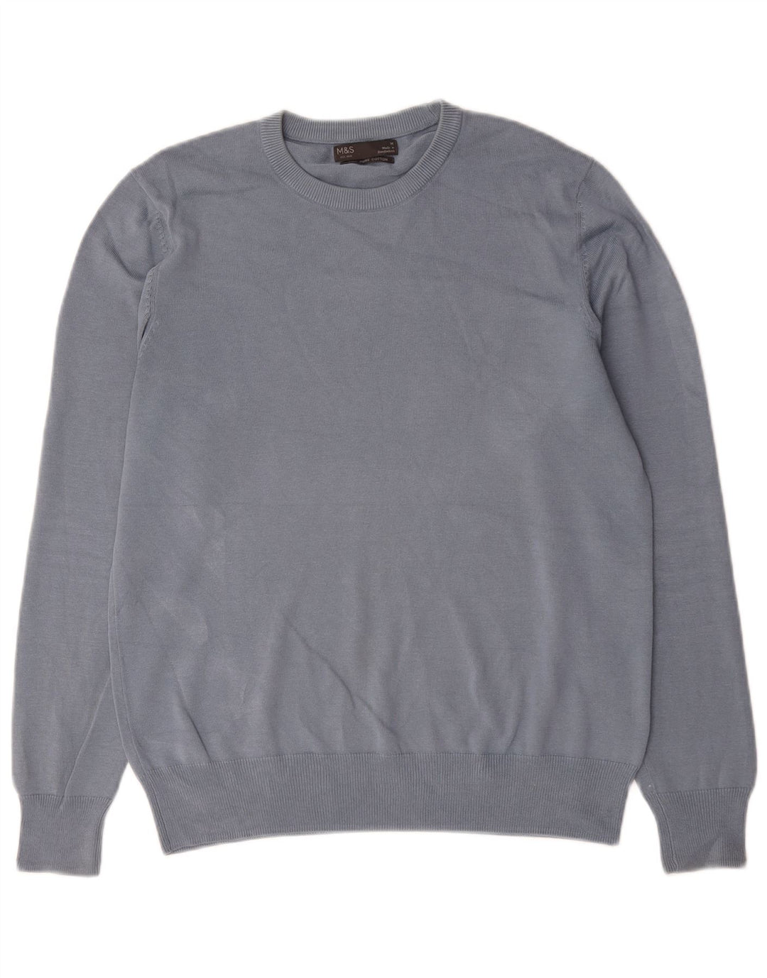 Suéter masculino Marks & Spencer com gola redonda, algodão azul médio
