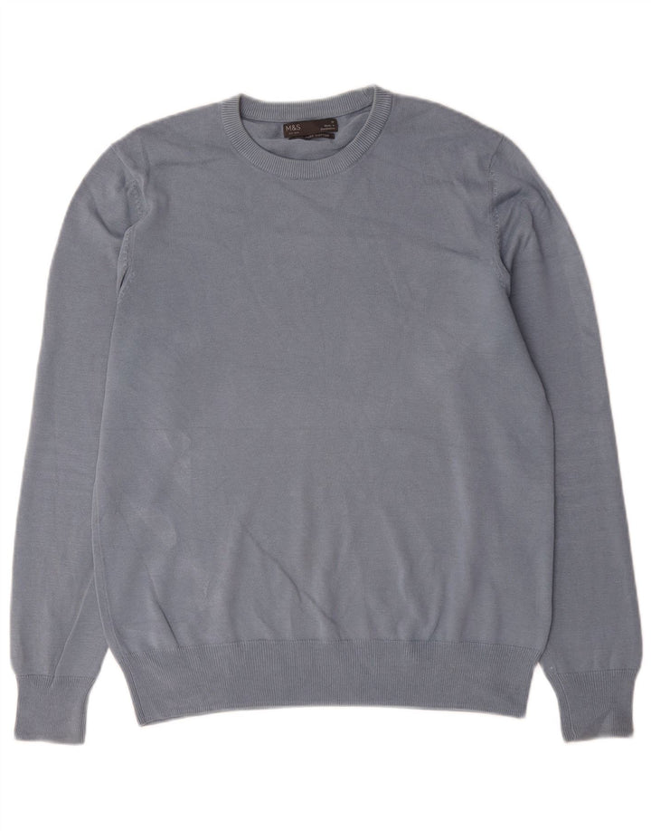 Suéter masculino Marks & Spencer com gola redonda, algodão azul médio