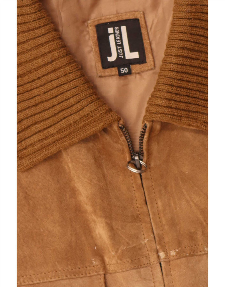 Jaqueta bomber feminina vintage de camurça IT 50 XL bege couro colorblock
