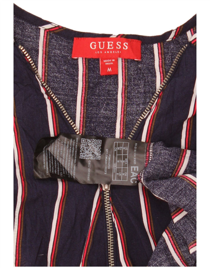 Guess Vestido básico feminino sem mangas UK 12 viscose listrada azul marinho médio