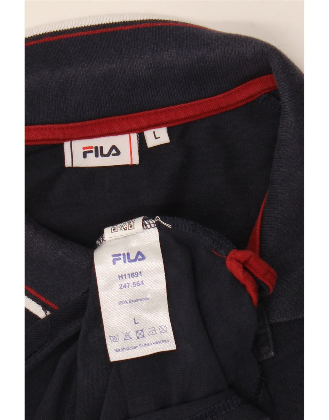 Polo masculino Fila de manga comprida grande algodão azul marinho