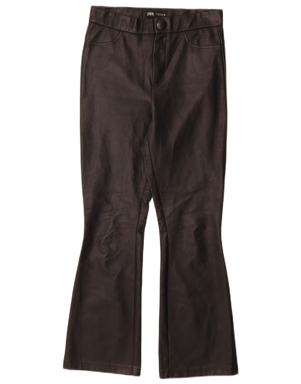 Zara Calça feminina flare de couro sintético pequena W26 L28 preta