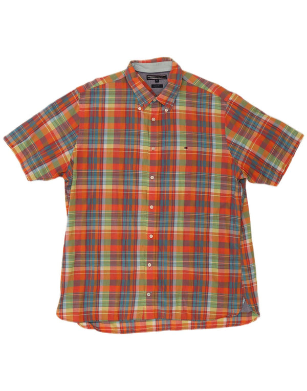 Tommy Hilfiger Camisa masculina de manga curta com ajuste personalizado XL xadrez multicolorido