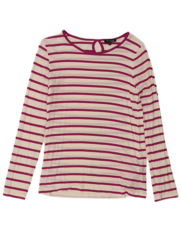 Top feminino Massimo Dutti de manga comprida UK 10 modal listrado branco pequeno