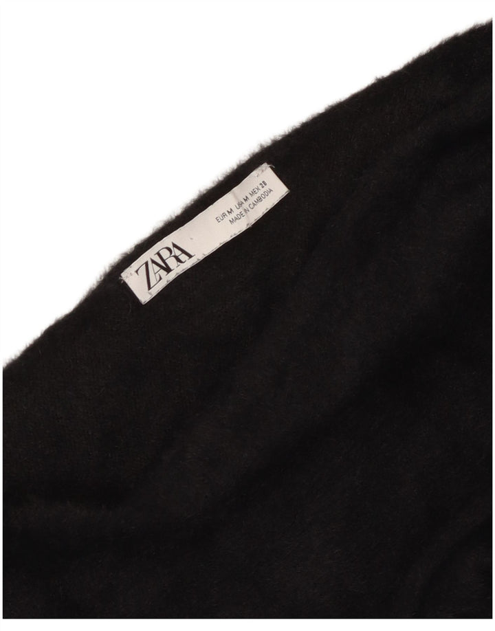 Zara Womens Crop Top Manga Longa Reino Unido 14 Médio Preto