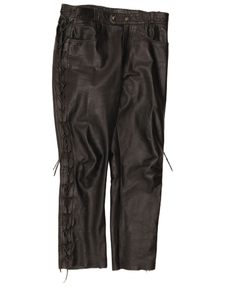 Calças de couro masculinas vintage W36 L31 couro preto