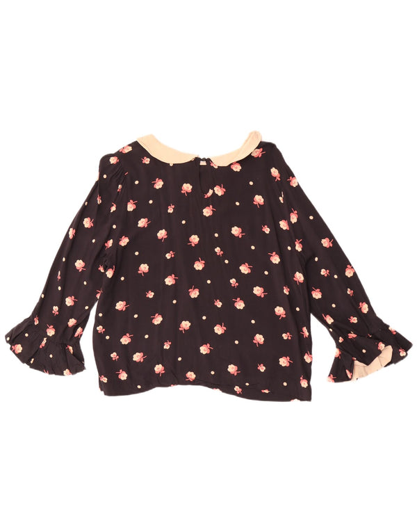 Blusa feminina Topshop manga 3/4 top UK 14 grande preto floral