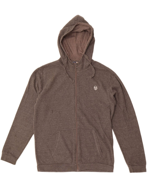 Sergio Tacchini Suéter masculino com capuz e zíper XL algodão manchado cinza