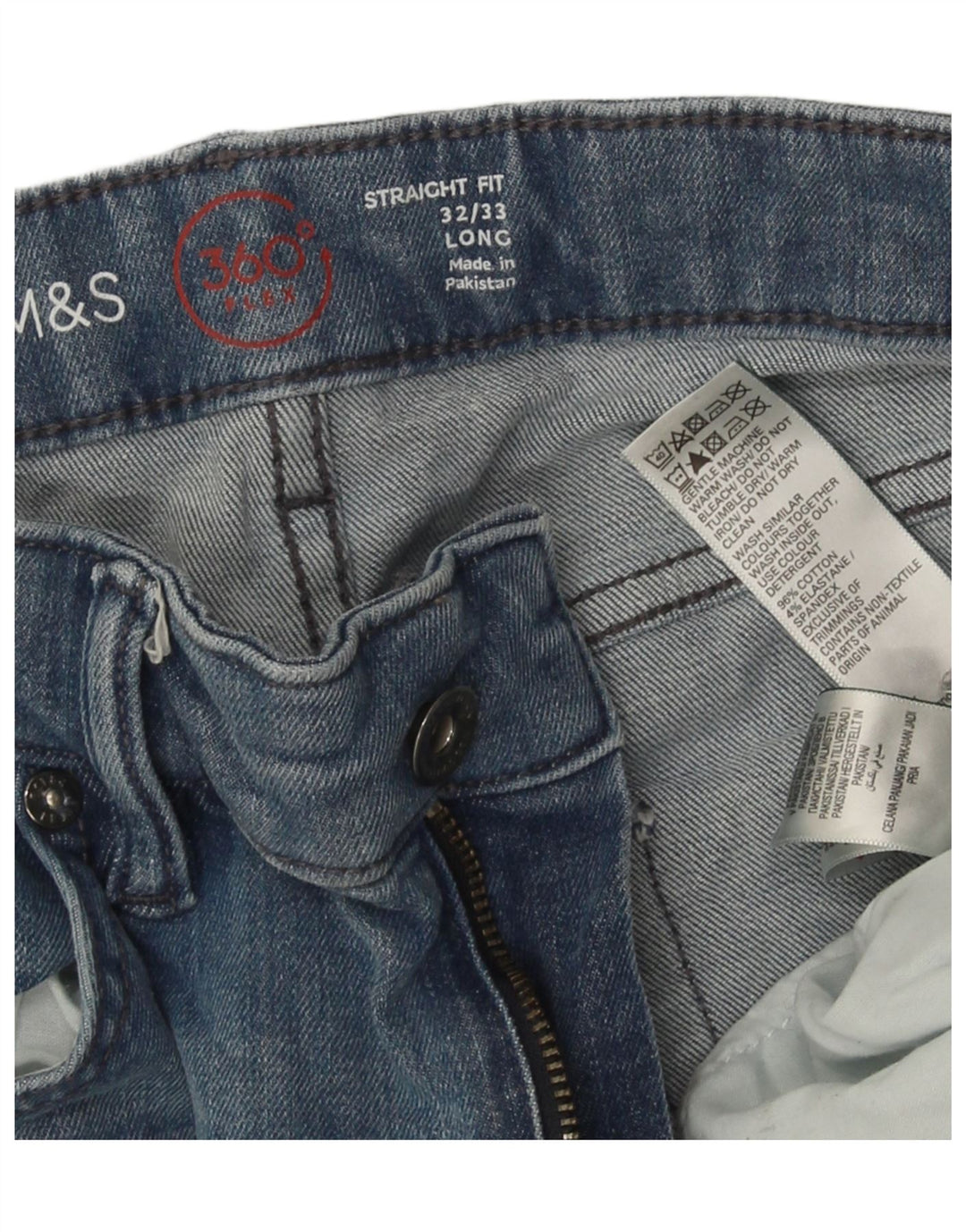 Jeans retos masculinos Marks & Spencer W32 L33 algodão azul