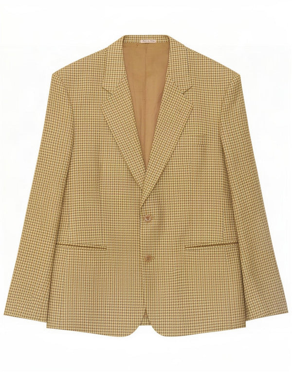 Jaqueta blazer masculina vintage de 2 botões Reino Unido 40 grande lã cáqui Houndstooth