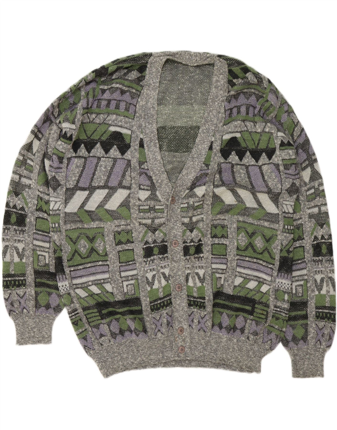 Suéter cardigã masculino VINTAGE 2XL geométrico multicolorido