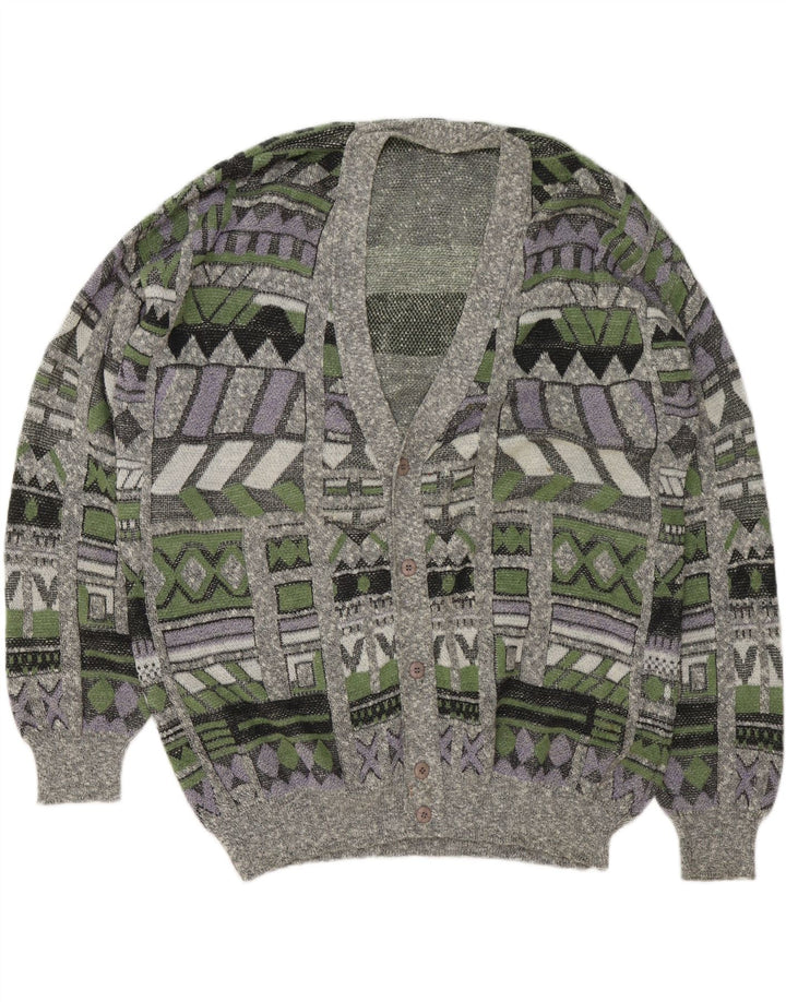 Suéter cardigã masculino VINTAGE 2XL geométrico multicolorido