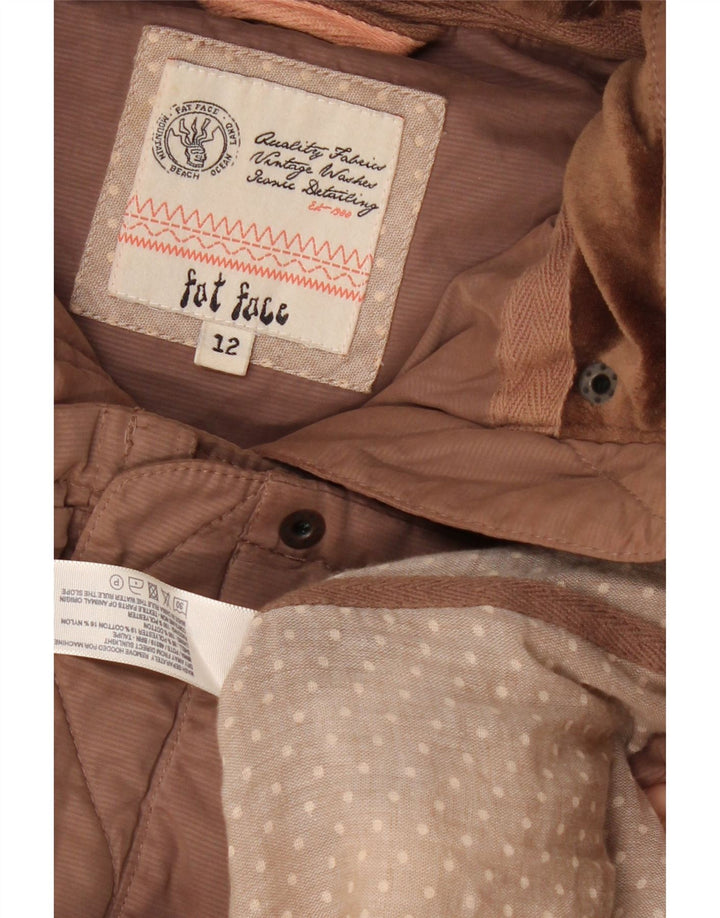 Gilet acolchoado com capuz feminino Fat Face UK 12 poliéster marrom médio