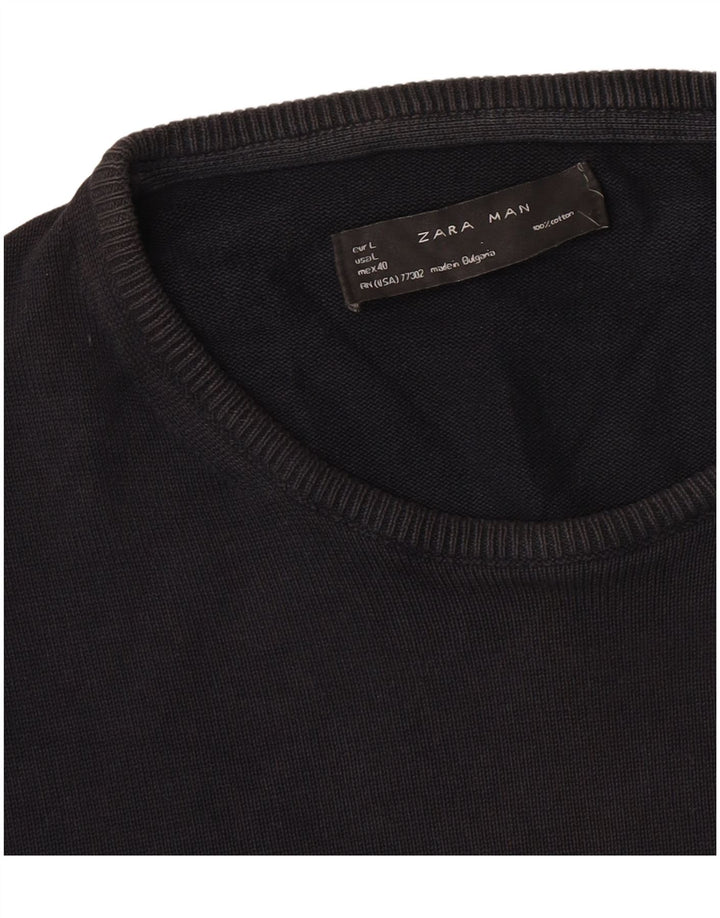 Zara Suéter masculino com gola redonda grande preto